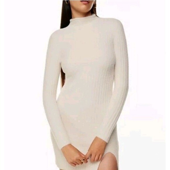 Aritzia Dresses & Skirts - Aritzia Wilfred Size XL Sweater Dress Pullover Knit Taupe Funnel Neck Neutral